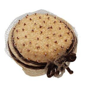 Vintage Straw Hat Silverstein's Netting Veil Birdcage Beaded